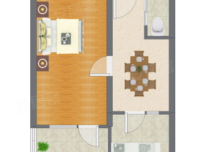 1室1厅 44.87平米户型图