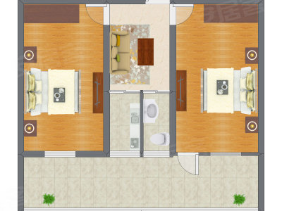 2室1厅 65.77平米