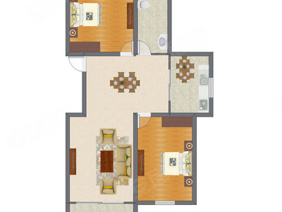 2室1厅 88.12平米户型图