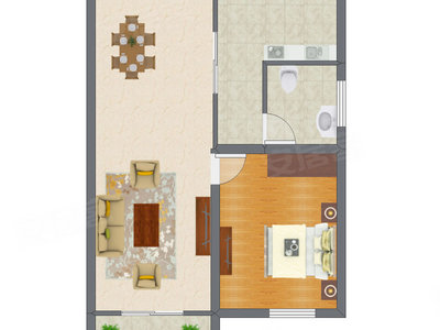 1室1厅 69.65平米户型图