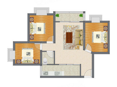 3室1厅 90.52平米