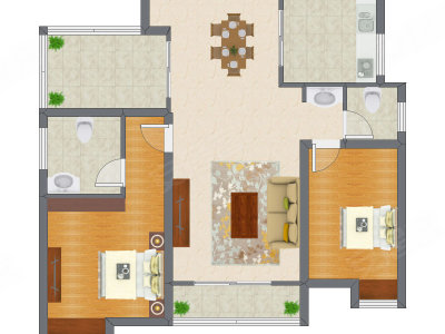 2室2厅 96.67平米户型图