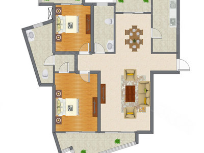 2室2厅 143.56平米户型图