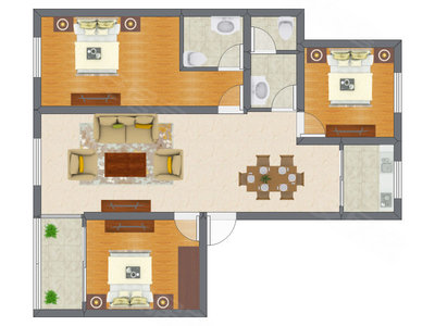 3室2厅 76.91平米户型图