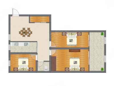 3室1厅 122.40平米户型图