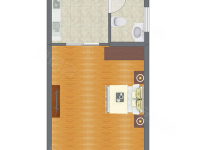 1室1厅 33.54平米户型图