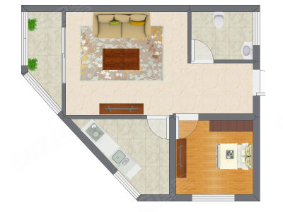 1室1厅 41.36平米户型图