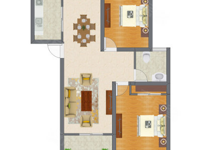 2室2厅 65.63平米户型图