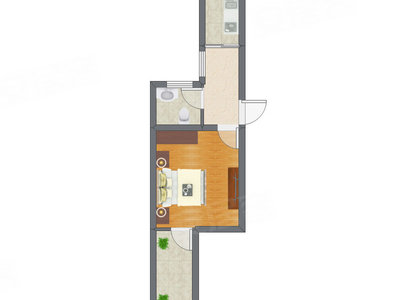 1室1厅 36.70平米户型图
