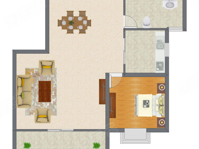 1室2厅 73.53平米户型图