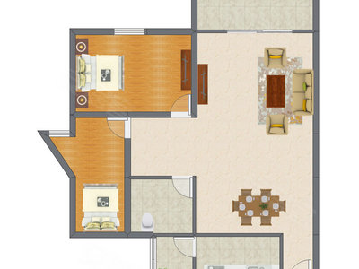 2室1厅 75.83平米户型图