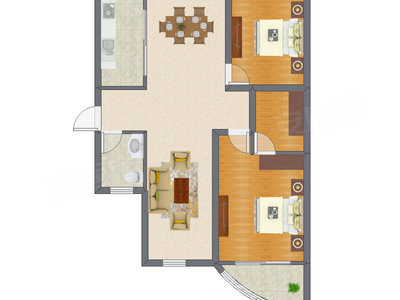 2室2厅 72.65平米户型图