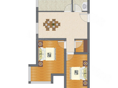 2室1厅 47.91平米户型图