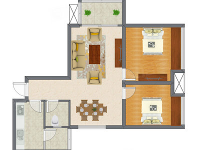 2室2厅 65.46平米户型图