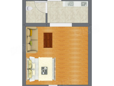 1室1厅 21.96平米户型图