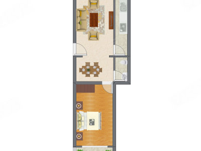 1室2厅 61.79平米户型图