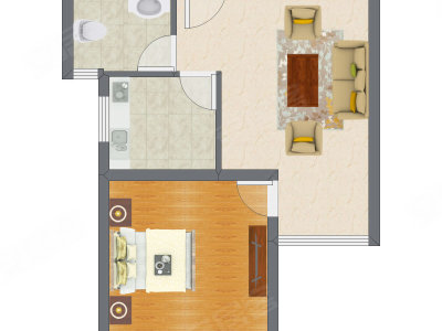 1室1厅 53.04平米户型图