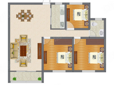 3室2厅 87.31平米户型图