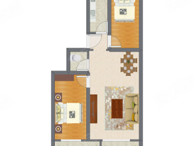2室2厅 64.40平米户型图