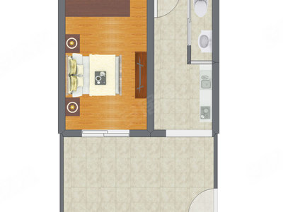 1室0厅 33.52平米户型图