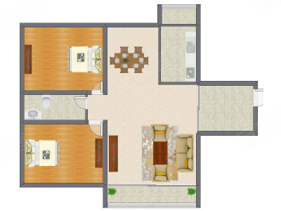 2室2厅 84.32平米户型图