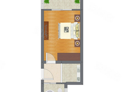 1室1厅 34.35平米户型图