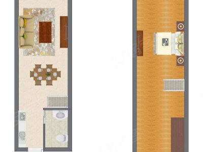 1室2厅 36.05平米户型图
