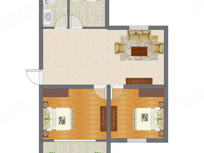 2室1厅 60.69平米