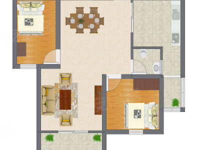 2室2厅 55.66平米户型图