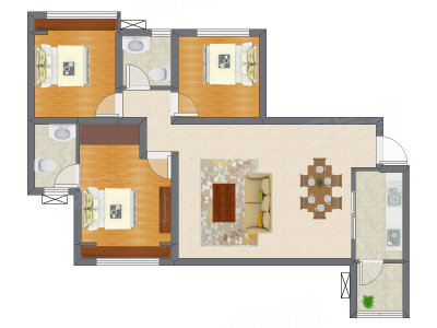 3室2厅 95.58平米户型图