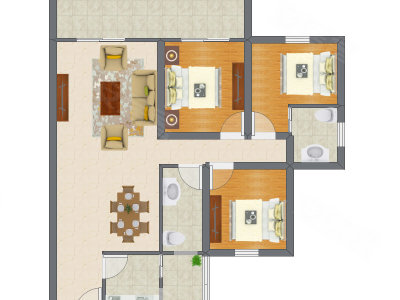 3室2厅 88.65平米户型图