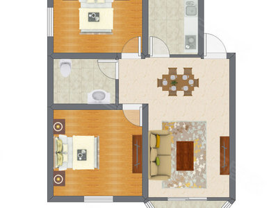 2室2厅 65.12平米户型图