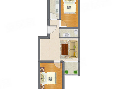 2室1厅 60.27平米户型图