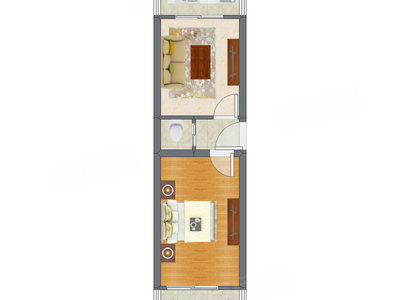 1室1厅 38.90平米户型图