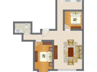 2室1厅 90.34平米户型图