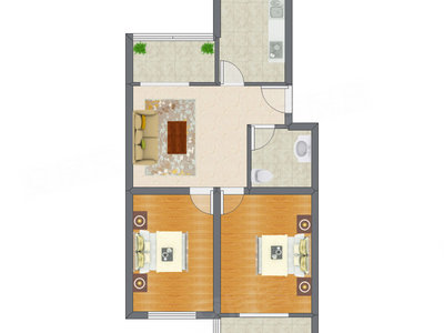 2室1厅 88.29平米户型图