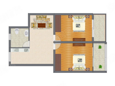 2室1厅 68.40平米户型图