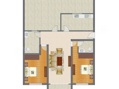 2室1厅 146.35平米