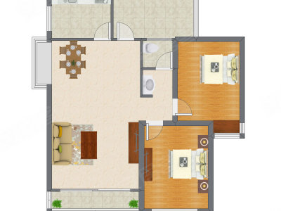 2室2厅 98.16平米户型图