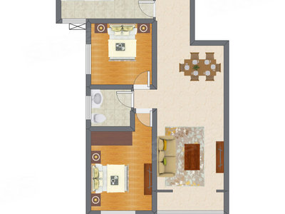 2室2厅 87.98平米户型图