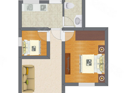 2室1厅 45.60平米户型图