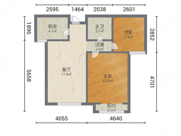 80平方两房一厅户型图图片