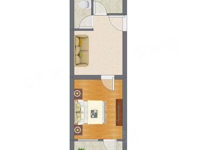 1室1厅 48.68平米户型图