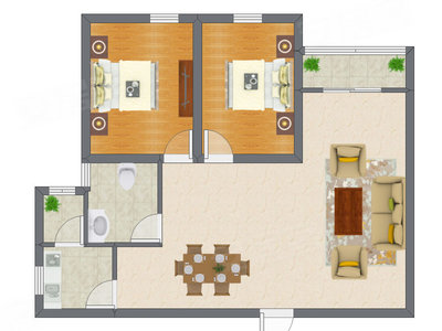 2室2厅 82.19平米户型图