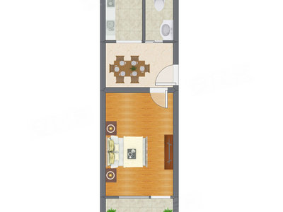 1室1厅 43.99平米户型图