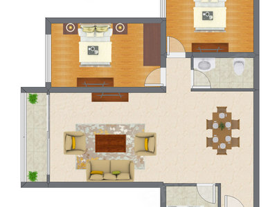 2室2厅 76.74平米户型图