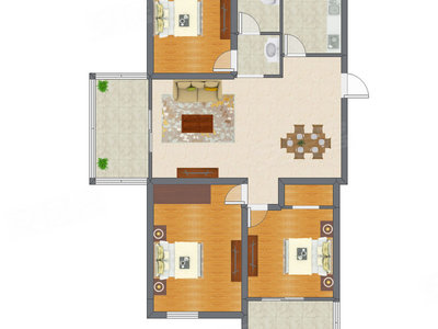 3室2厅 92.43平米户型图