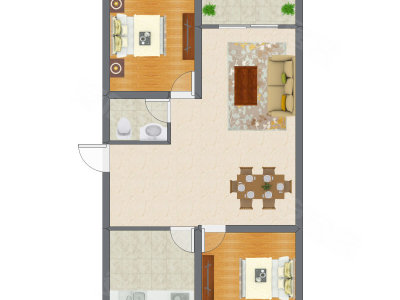 2室2厅 62.62平米户型图
