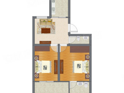 2室1厅 50.76平米