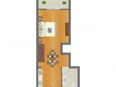 1室1厅 41.37平米户型图